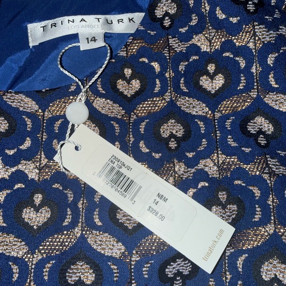 Trina Turk Navy and Gold Patterned Blouse - Picture 2 of 3